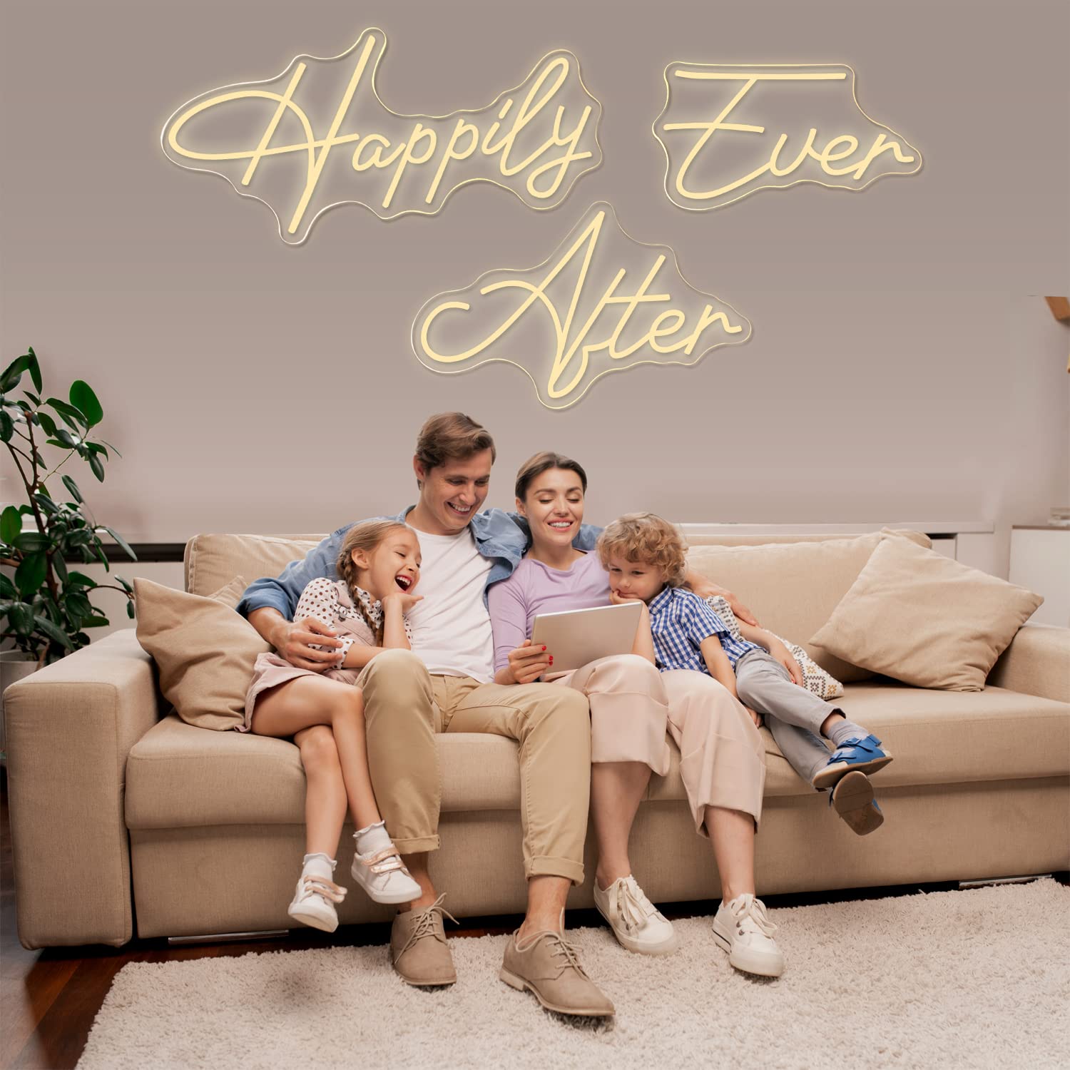 Super Large Neon Sign Happily Ever After with Dimmer, Art